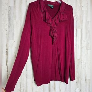 Lauren Ralph Lauren 2X Burgandy Top Long Sleeve
